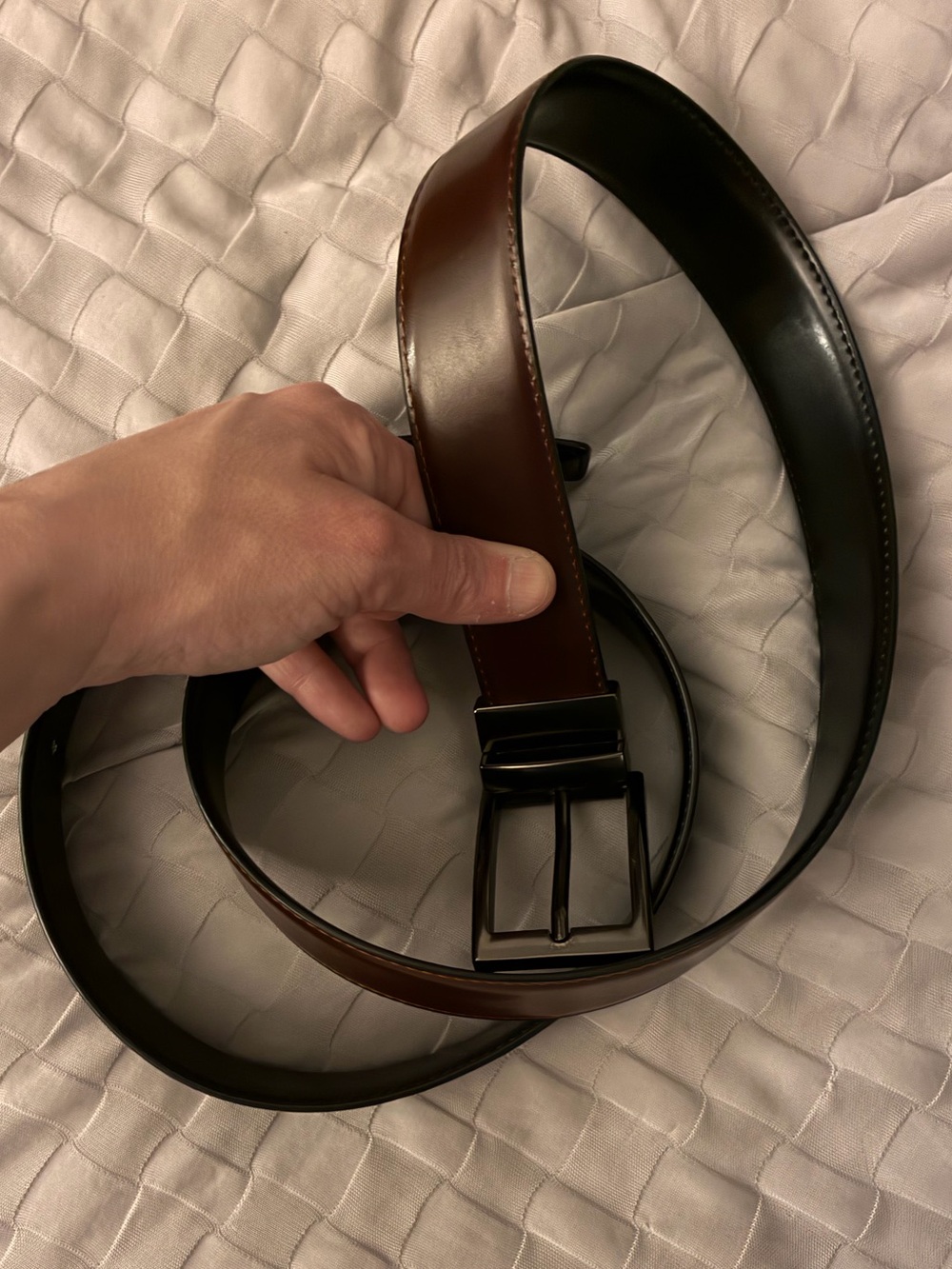 Reversible Brown and Black Leather Dress Belt with Polished Buckle
